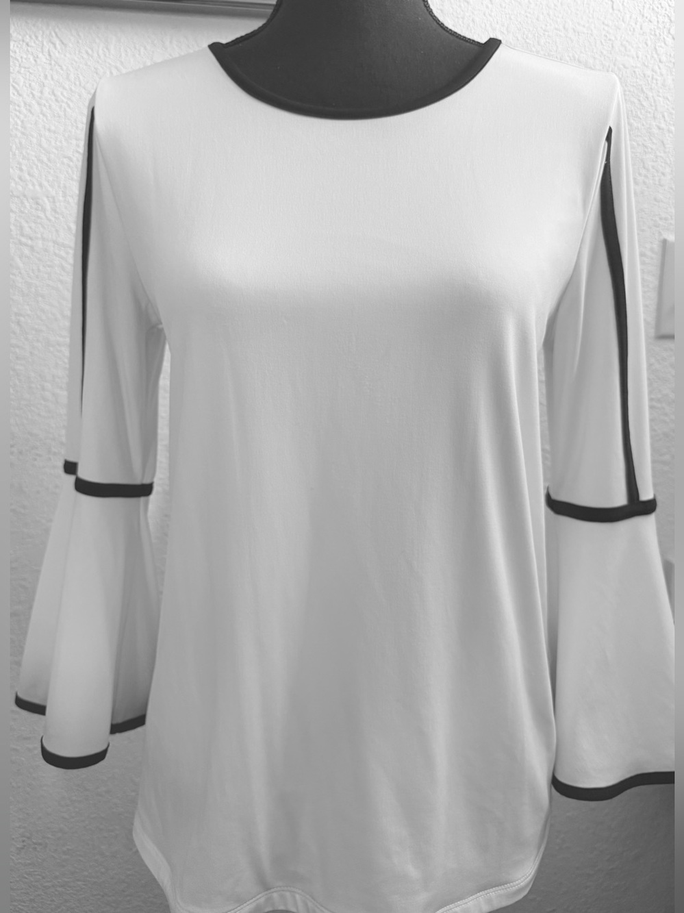 Calvin Klein White flare Long Sleeve Top with Black Trim